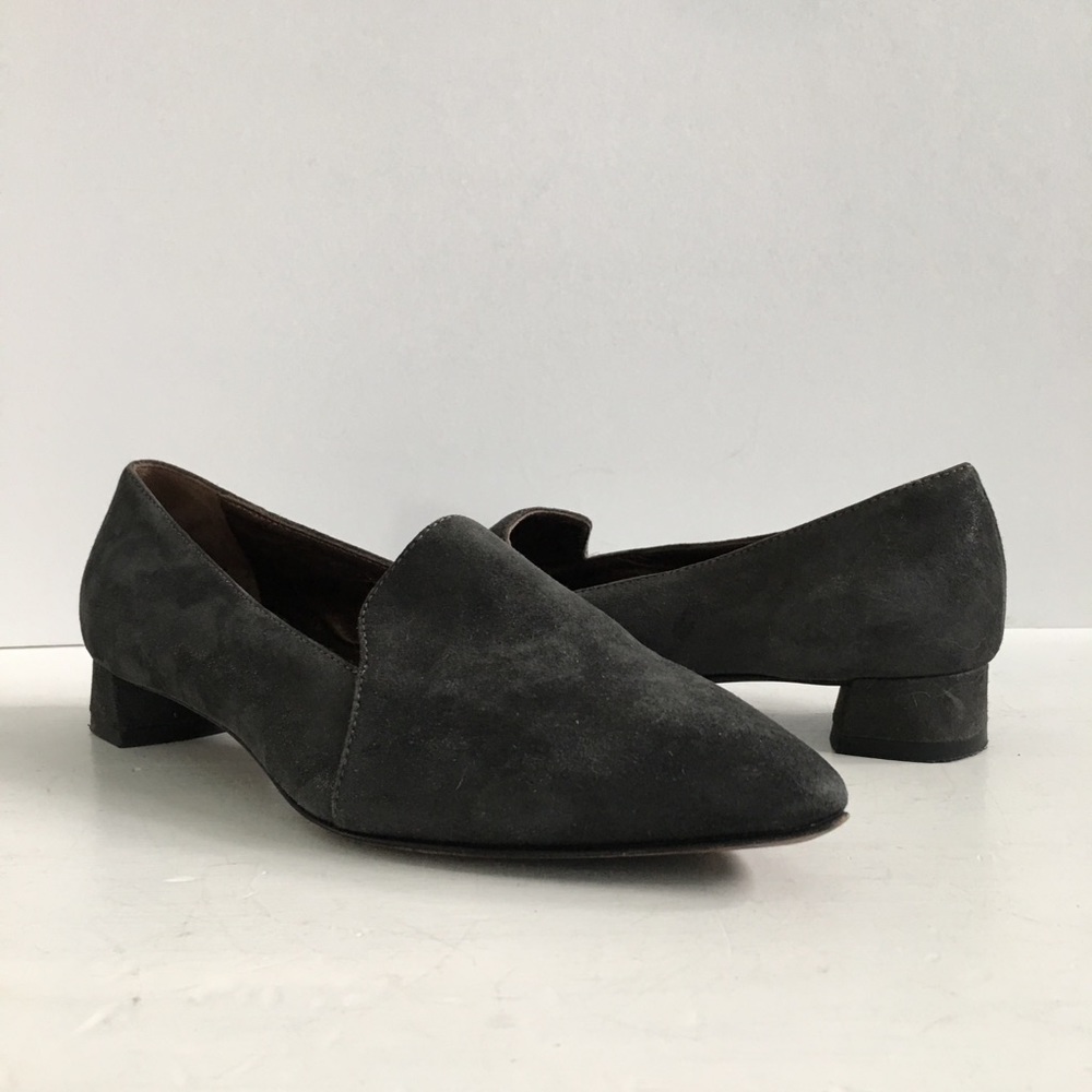 Agl Pointed Toe Gray Suede Loafer Block Heel - image 1